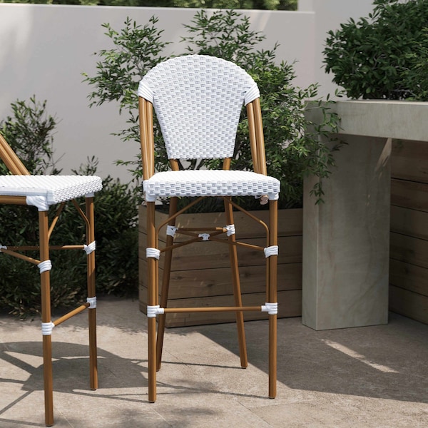 Flash Furniture Lourdes Stackable IndoorOutdoor French Bistro 30 High Barstool, WhiteGray and Bamboo Finish SDA-AD642001-F-BS-WHGY-NAT-GG - main